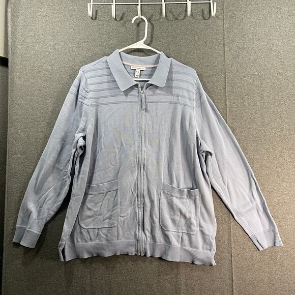 Isaac Mizrahi Live! Zip Front Collared Cardigan Satin Blue Size X-Large - Picture 1 of 8